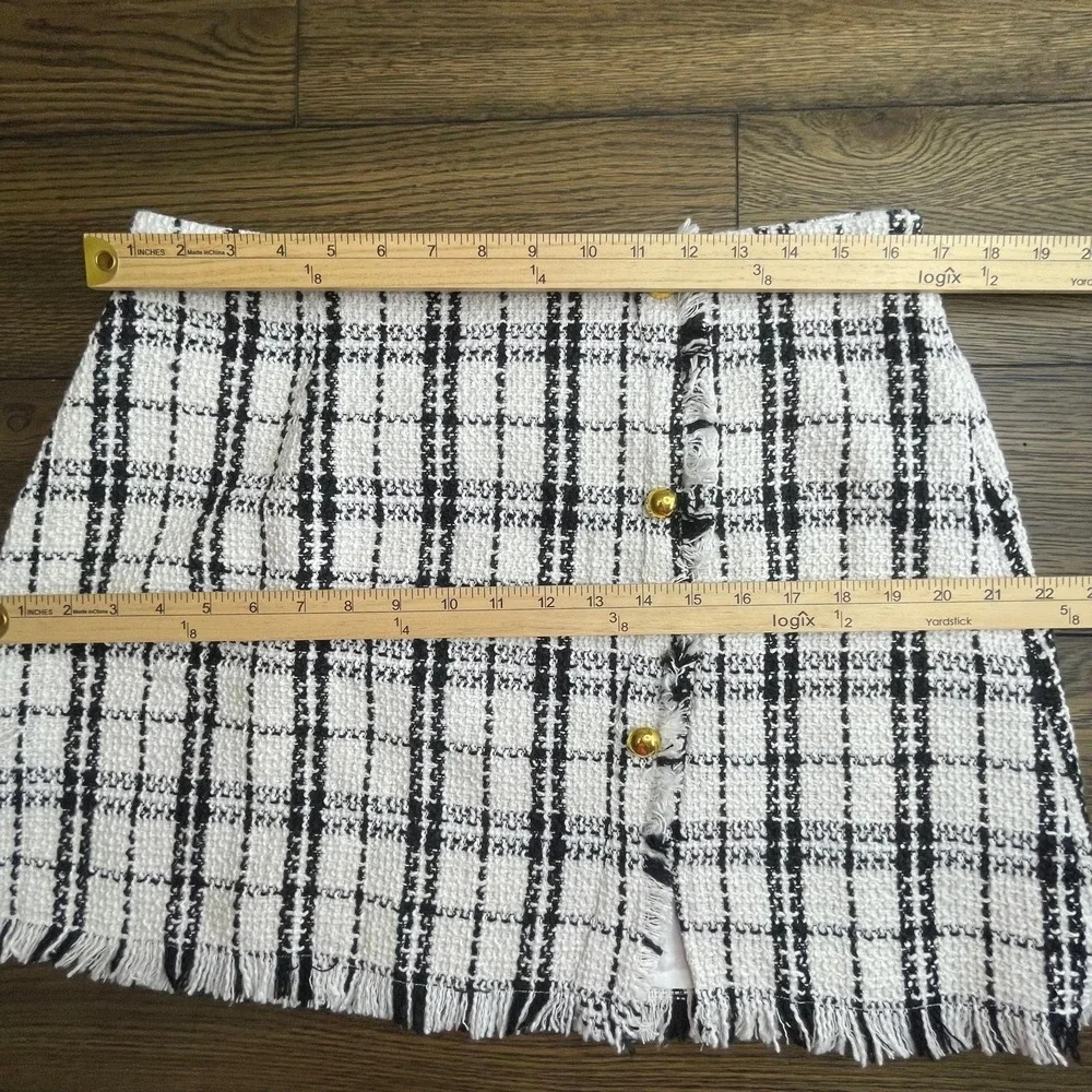 Tweed Mini Skirt Plaid Black White XL‎ NWT Kate Kasin